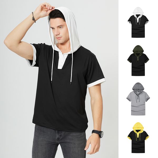 

2021 new men sweatshirts hoodie casual short sleeve mens hooded sweatshirt fashion silk high-quality male pullover spring summer, Black