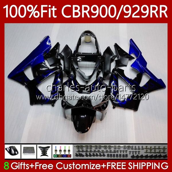 Corpo de molde de injeção para Honda CBR929RR CBR929 CBR 929RR 900RR 900 929 RR CC 00 01 Bodywork 68No.5 CBR900 900cc 929CC 00-01 CBR900RR 2000 2001 Flames Azul