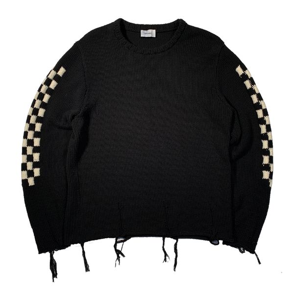 

2021 new rhude sweater men women 1:1 quality sweatshirts checkerboard destroyed tassel knitted jumper myzq, White;black