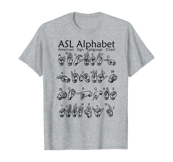 

american sign language communication alphabet chart asl t-shirt, White;black