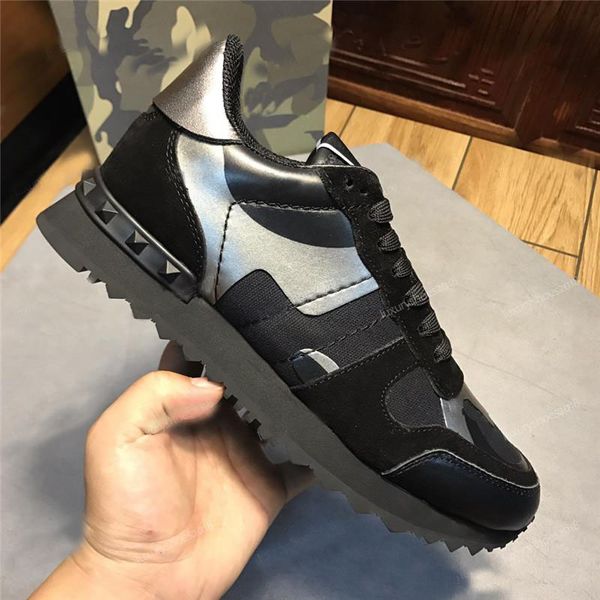 

new men women star studded casual shoes mesh leather camouflage studded shoes combo stars rockrunner metallic lace-up shoes sneakers, Black