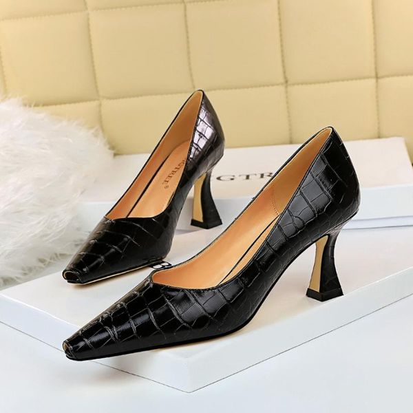 

dress shoes bigtree high heels women shallow pump fashion stilettos slip on slide zapatos de mujer green yellow black white
