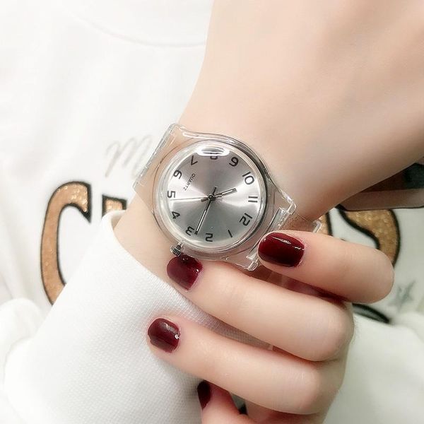 

wristwatches fashion small fresh girls watch transparent design starry sky waterproof children's sport wristwatch simple exquisite gift, Slivery;brown