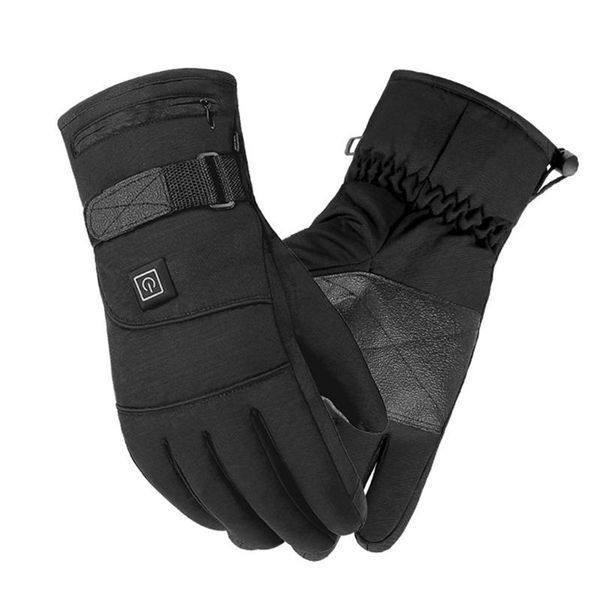 

cycling gloves skiing 3 gears driving soft windproof warm hiking electric heated outdoor riding sports thermal for winter, Black