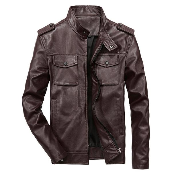 

men's fur & faux motorcycle leather jacket men pockets slim fit bomber casual outwear male export to america pu jackets coats 6xl, Black