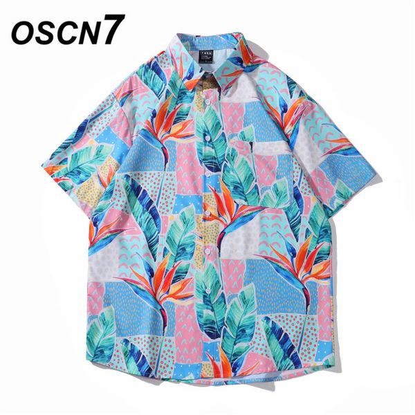 

men's casual shirts oscn7 printed short sleeve shirt men street 2021 hawaii beach oversize women fashion harujuku for 3251, White;black