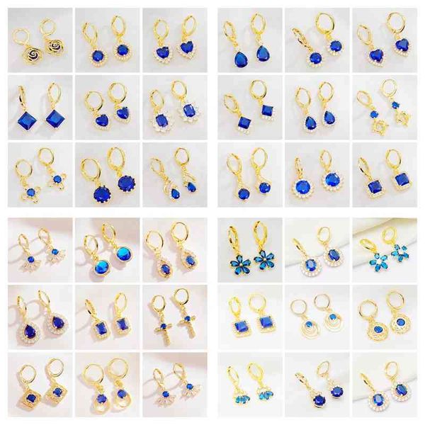 

yunkingdom 36 pairs/lot white blue red cz hoop gold color earrings for women fine earing sets fashion jewlery whole, Golden