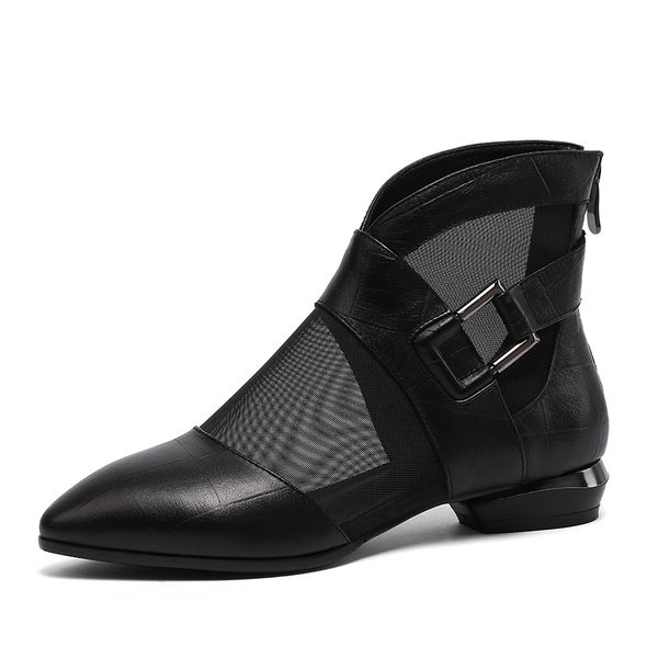 

2021 summer new women boots genuine leather ankle boots lace summer boots zapatos chaussures femme square high heel women shoes, Black