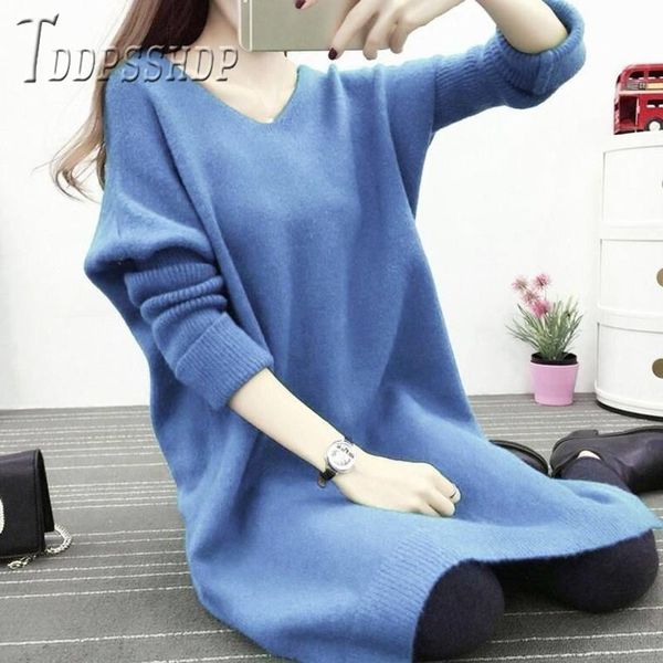 

women's sweaters 2021 plus size v neck korean loose women sweater long style female, White;black