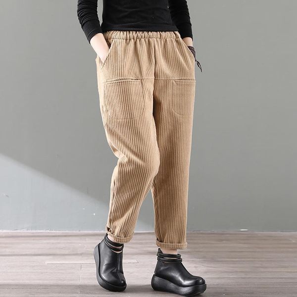 

women's pants & capris corduroy women harem thick fleece 2021 autumn winter solid color loose elastic waist pockets casual fashion trou, Black;white