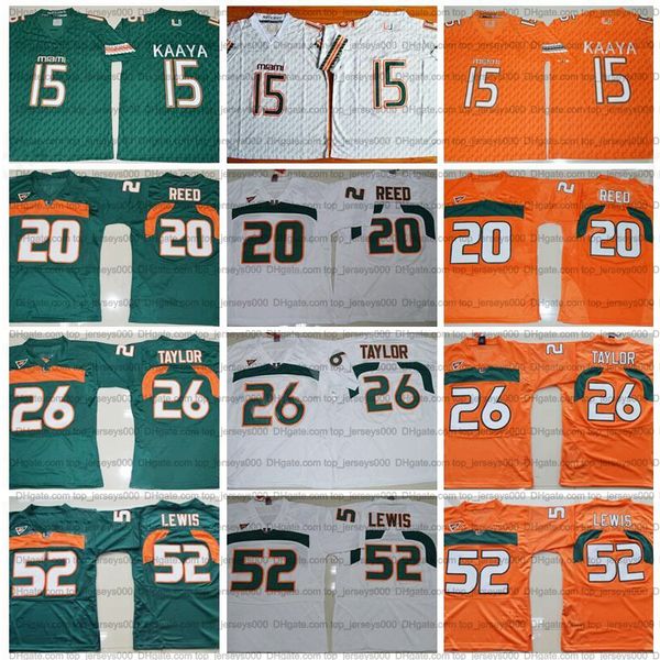 

men's college football jersey 26 sean taylor 20 ed reed 15 brad kaaya 52 ray lewis stitched white green orange quality, Black;red