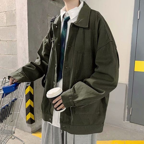 

2021 spring cotton men's fashion solid color casual retro pocket mens streetwear hip-hop bomber jacket men ac1y, Black;brown