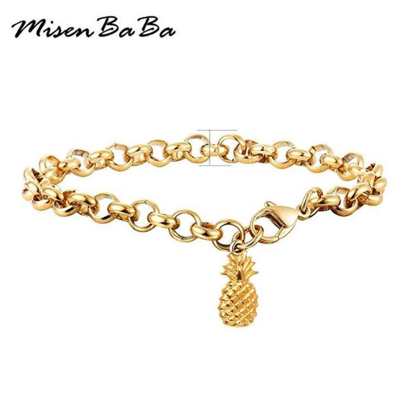 

charm bracelets cute stainless steel pineapple charms bracelet for women girls trendy jewelry girlfriend gift, Golden;silver