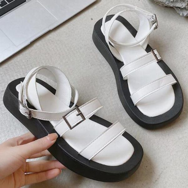 

sandals women summer white casual platform shoes fashion black chunky sole ankle buckle strap female sport qq800