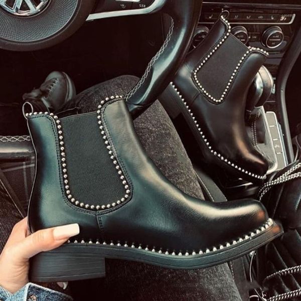 

boots [fvfv]winter women string bead leopard 2021 women's zipper ankle square heel motorcycle size 36-411, Black