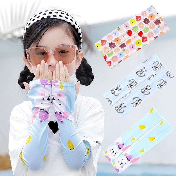 

children's mittens summer mesh cartoon print baby protective arm sleeves breathable ice silk outdoor sun uv protection hand, White