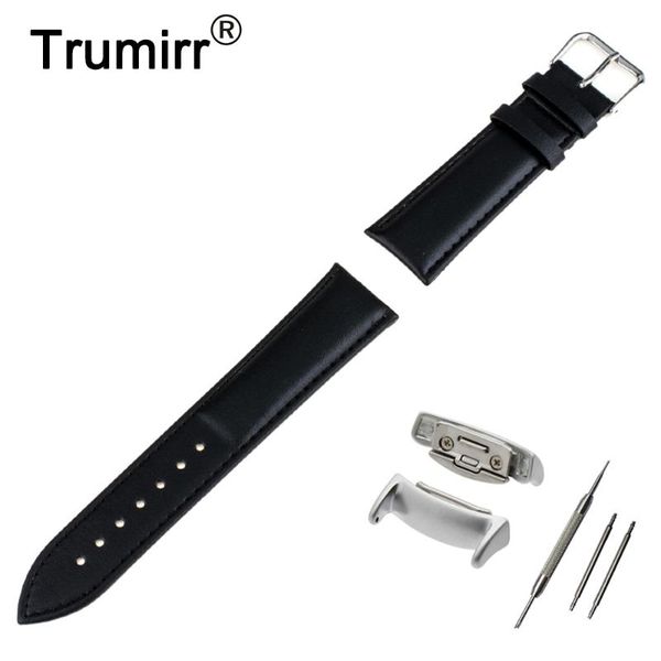 

watch bands 18mm genuine leather watchband + adapters for samsung gear fit 2 sm-r360 smart band wrist strap plain grain belt bracelet, Black;brown