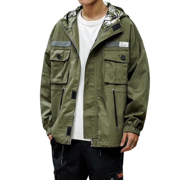 

2021 new hooded men loose casual cargo male streetwear hi hop mens coats and jackets pockets solid hanukkah men's clothing pmnz, Black;brown