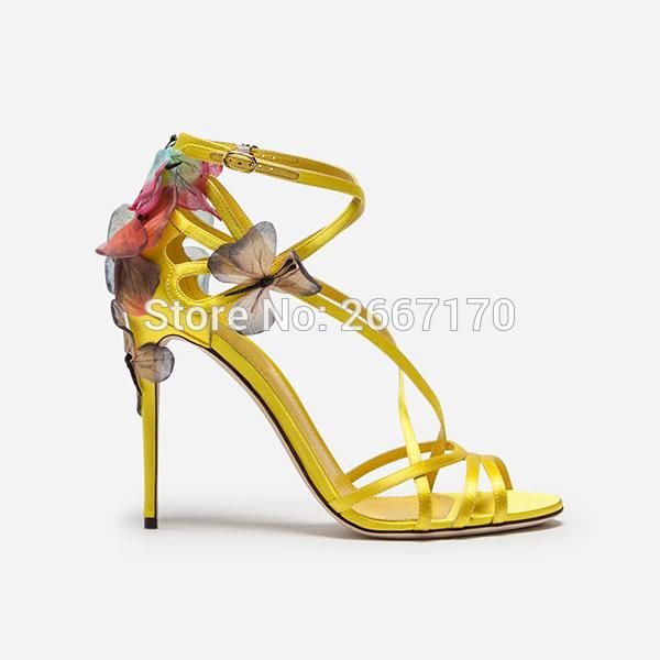 

handmade fashion ladies shoes summer sandalias mujer 2021 stiletto high heels colorful embroidered butterfly satin sandals, Black