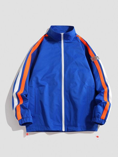 

men side tape zip up patched jacket n8zk#, Black;brown