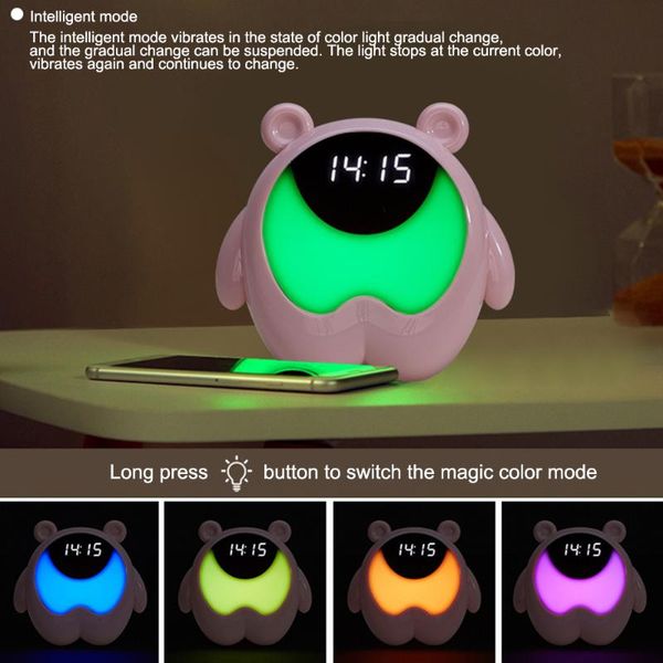 

desk & table clocks cute bear time bedside alarm clock night light rgb wake up motion sensor music lamp for kids gifts baby children bedroom