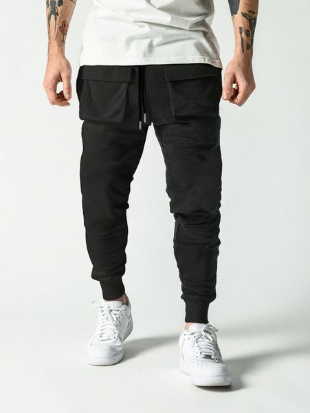 

men drawstring waist pockets detail sweatpants j8co#, Black