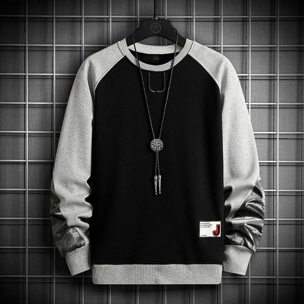 

men's hoodies & sweatshirts men patchwork long sleeve shirts casual colorblock streetwear hip hop spring autumn clothes, Black