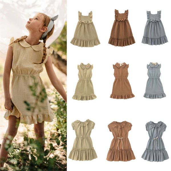 

liilu girl summer ruffle twril dresses 100% cotton quality toddler girl sleeveless dress brand mori girl solid cotton dress 210303, Red;yellow