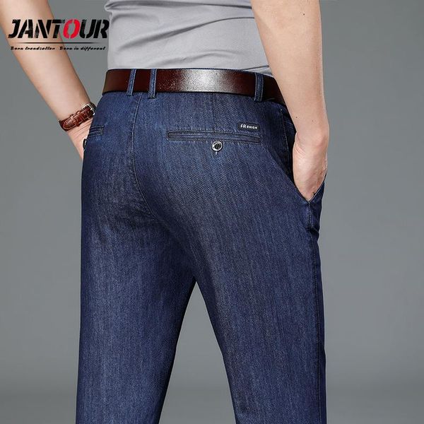 

men's jeans advanced for men four seasons casual 100%cotton straight fit denim pants business baggy trousers male, Blue