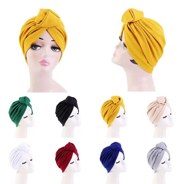 Женщины Turban Bonnet Хлопок Лучший Узел Внутренний Хиджаб Крышки Caps Soild Color Африканский Twist Headwrap Дамы Индия Шляпа Hijabs Cap Head Carrf