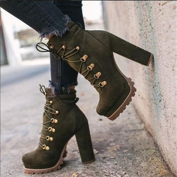 Botas Nice Mulheres Plus Size Alto Saltos Ankle Cruz Cruzadas Plataforma Impermeável Moda Botas Sólidas Casuais88