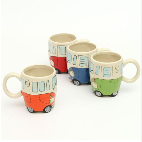 

mugs 400ml creative hand painting double bus retro ceramic cup coffee milk tea mug drinkware novetly gifts