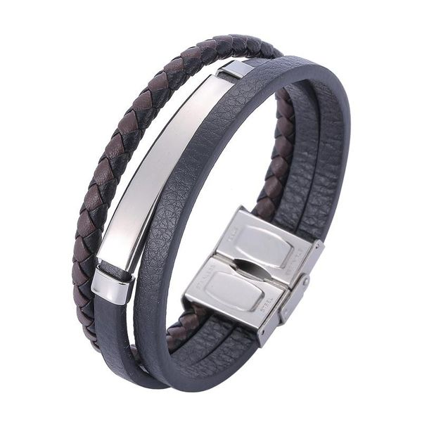 

charm bracelets fashion men leather classic multi-layered design stainless steel chain link cuff bb1155, Golden;silver