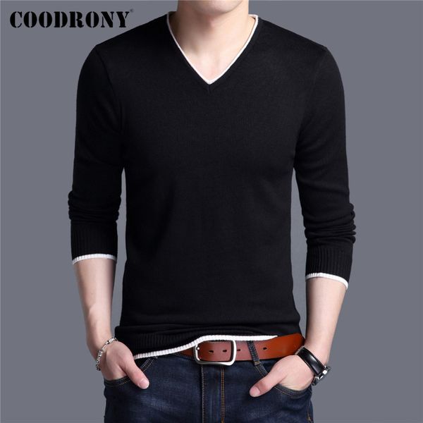 

coolrony men's soft cotton v-neck casual knitted sweater, spring and autumn clothing, c1001, White;black