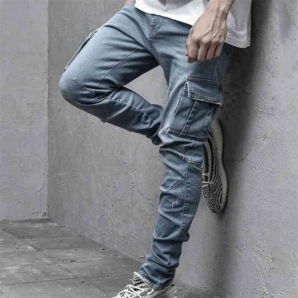 Мода тощие джинсы мужчины повседневные карманные карандаш брюки одежда Jogger Denim Ropa Hombre 210716