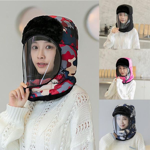 

cycling caps & masks winter hat with transparent face cover multipurpose outdoor windproof warm for women men ha, Black