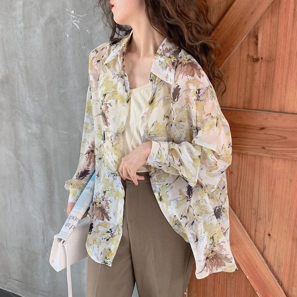 

hzirip new shirt for women 2021 summer floral sunscreen female blouse casual loose lazy style all-match student vacation, White