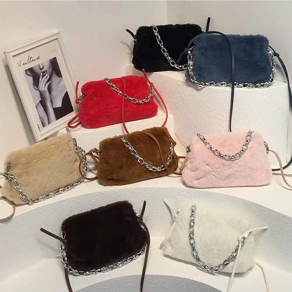 

evening bags fashion plush chain women handbag designer simple solid women'smessenger bag high-quality casual winter shoulder woman 202