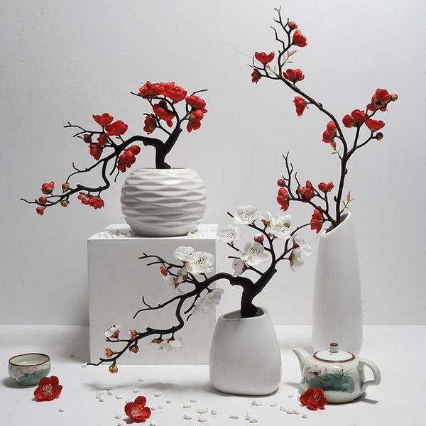 

decorative flowers & wreaths plum blossom artificial branch 1pcs fake burgundy decorations for home flores wedding