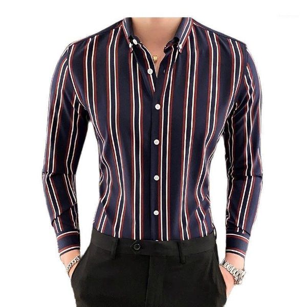 

men's dress shirts autumn korean fashion casual button down shirt men design brand slim fit man long sleeve striped, White;black