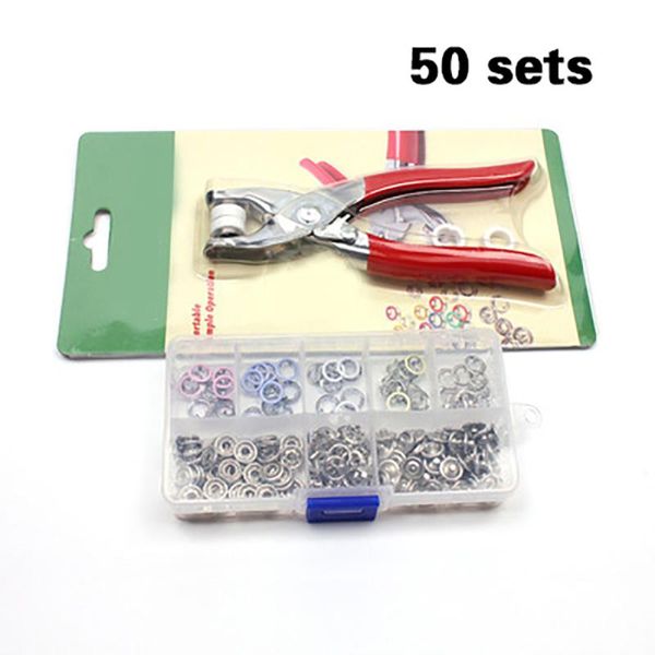 

button 50 sets 9.5mm colorful hollow buckle metal snap with fastener pliers installation tool for press machine sewing, Blike;white