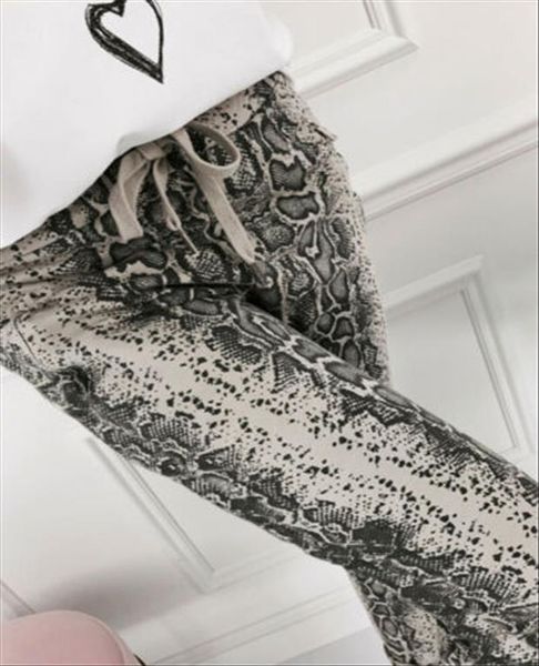 

summer elastic waist jeans women pant long fashion casual loose snake pattern trousers street wear clothes, Black;white