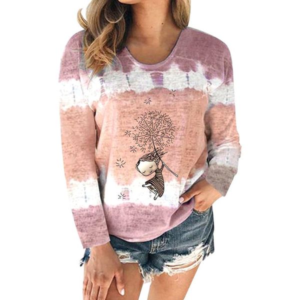 

women's t-shirt women long sleeve o-neck casual patchwork tees clothing carton printed female, White
