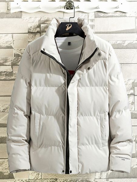 

men letter graphic zip up snap button puffer coat without f3yr#, Black;brown