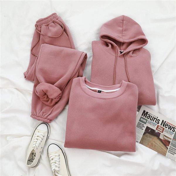 

sold separately women fleece tracksuits autumn winter long sleeve hoodies 2021 hooded sweatshirt warm oversize pullovers, Black