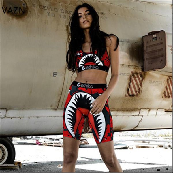 

vazn 2021 women 2 piece set cartoon o neck grop short pants high streetwears fitness korean edition fashion outfits, Gray