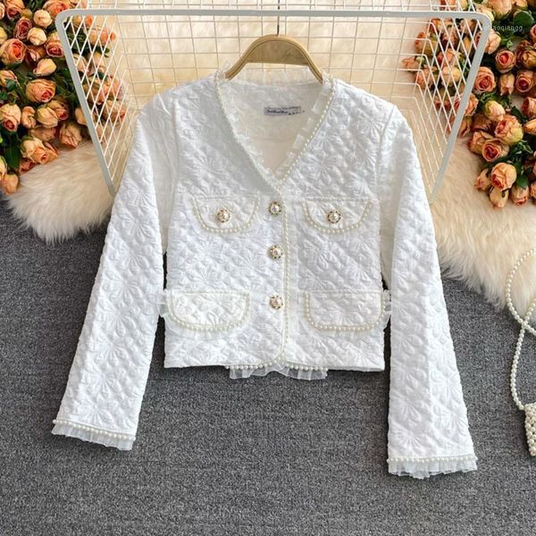 

women's jackets spring autumn tweed women o-neck long sleeve casual white coats patchwork french pockets luxury outwear floral, Black;brown