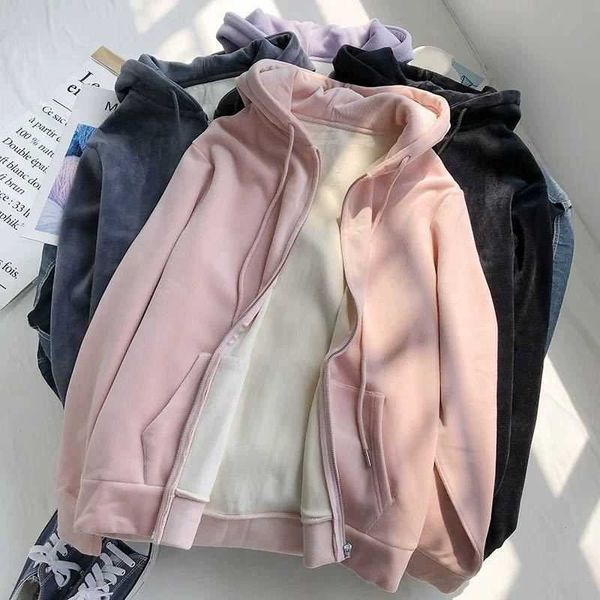 

winter sweatshirt women movement white hooded plus velvet thick zipper up hoodie casual oversized black gray woman clothes 210927