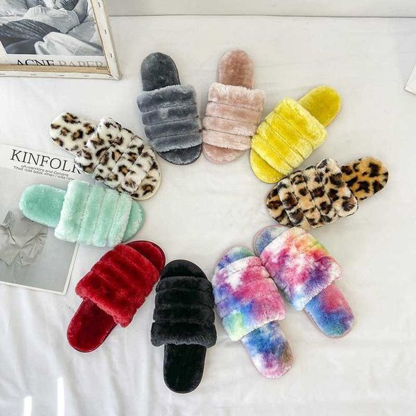 

autumn and winter 2021 fashionable slippers women's open toe flat bottom thickened plush 43 large, Black