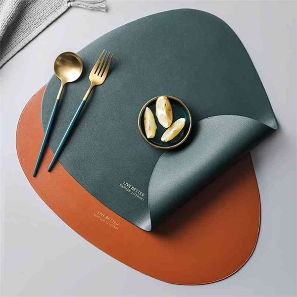 Table Pad Placemat Mat PU Couro Isolamento Térmico Não-Slip Simple S Disco Coaster para Refeições 210817